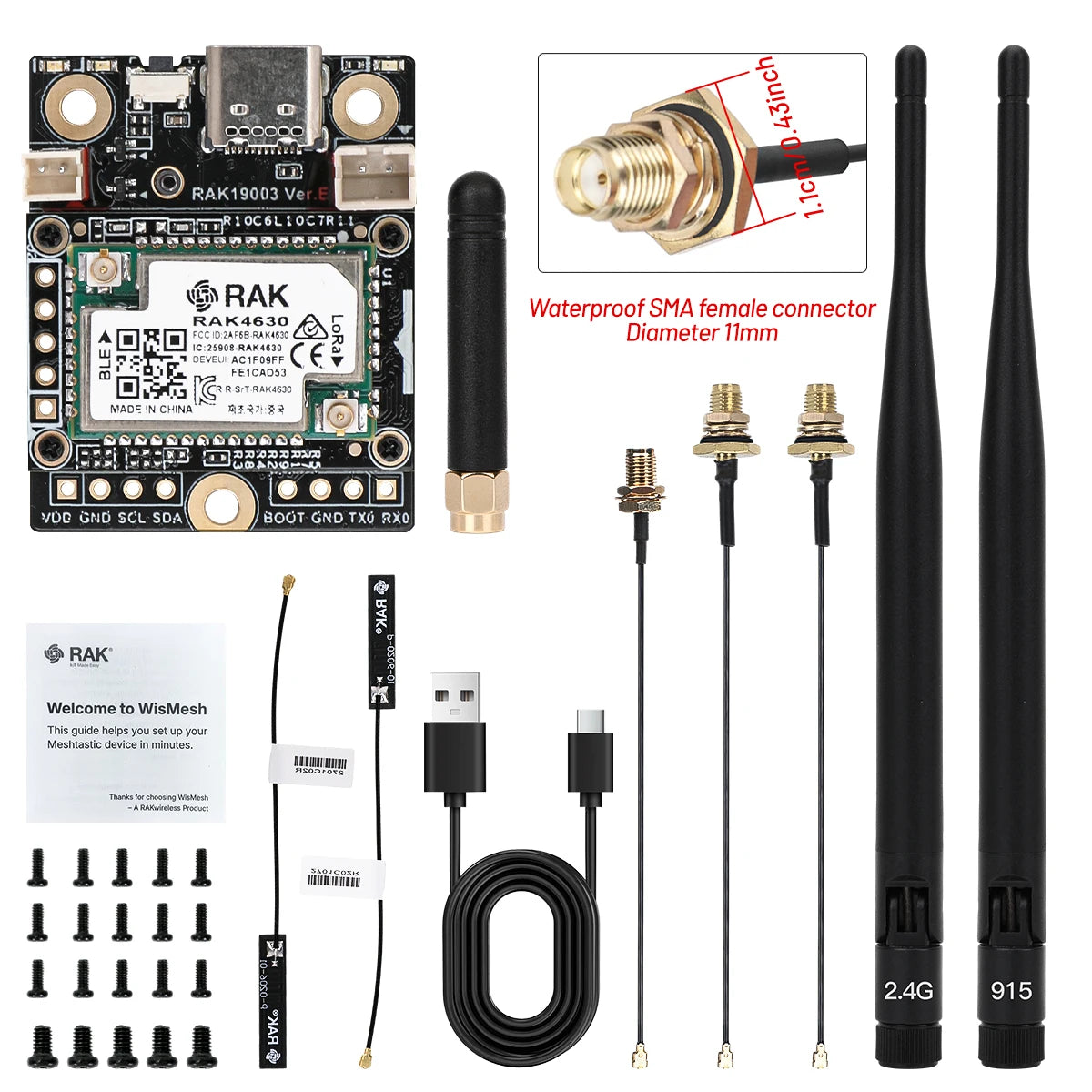 RAKwireless WisBlock Mini Mesh LoRa Starter Kit with RAK19003 Base RAK4631 Compatible Meshcore Meshtastic Kits