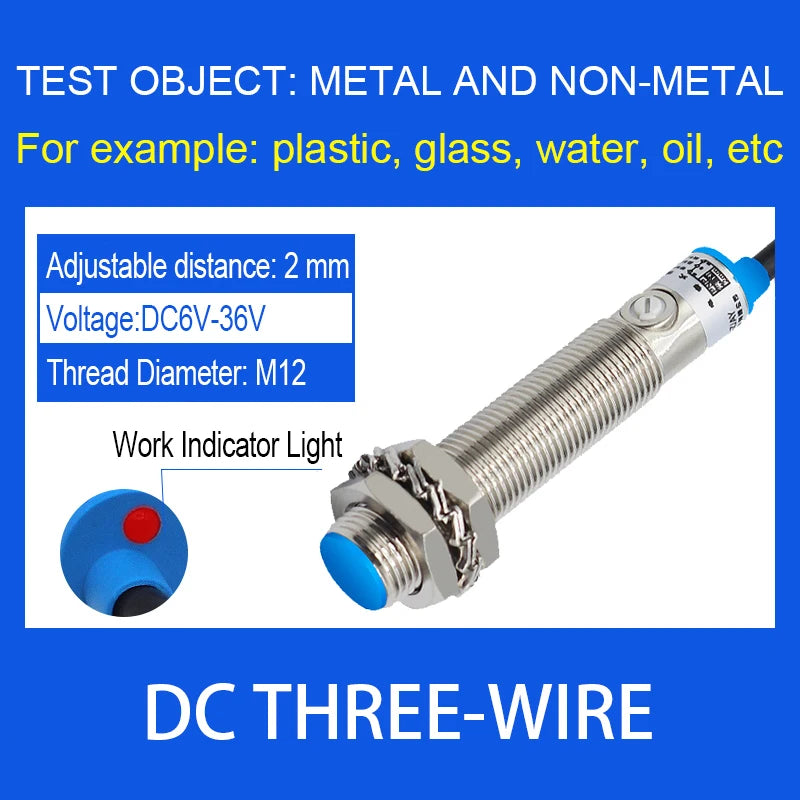 Cloweit M12 Capacitive Proximity Switch Level Sensor Detects Metal Liquid In Plastic Feed LJC12A3-A Series Shielded Unshielded
