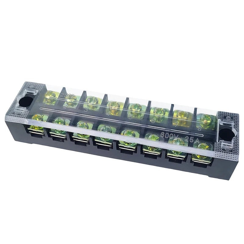 1PCS TB2508 Dual Row Thick Copper Screw Terminal Block Flame Retardant Grounding Strip Wire Connector Durable 600V 25A