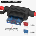 DaierTek 5/15set 18 Gauge Fuse Holder 12V for ATC/ATO Blade Fuse - Inline Fuse Holder with 18 AWG Wires & 10A/15A Fuses for Car