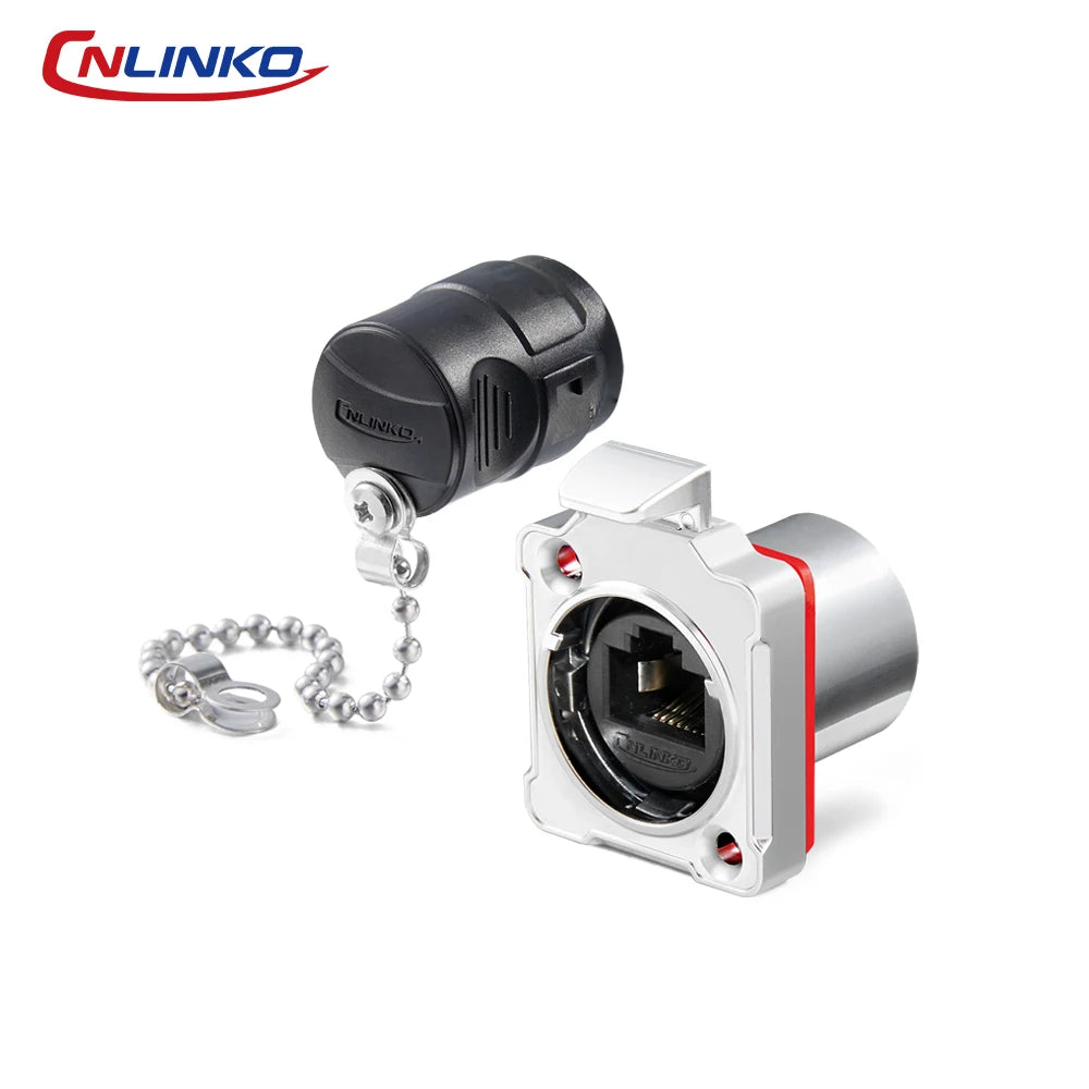 CNLINKO Panel Mount IP68 RJ45 Connector M24 Metal Shell Waterproof Ethernet Port for Industrial Device & Network Cabinet
