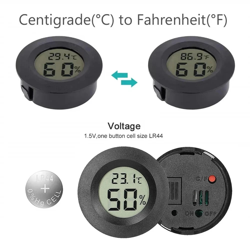 Mini Hygrometer Thermometer Fahrenheit or Celsius Meter Digital LCD Monitor Indoor Room Round Humidity Temperature Gauge