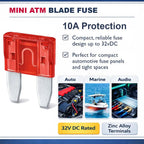 100PCS 10Amp Mini  Blade Fuses,10A Portable Fuse Kit for Short Circuit Protection,Replacement for Sedan Boat Truck