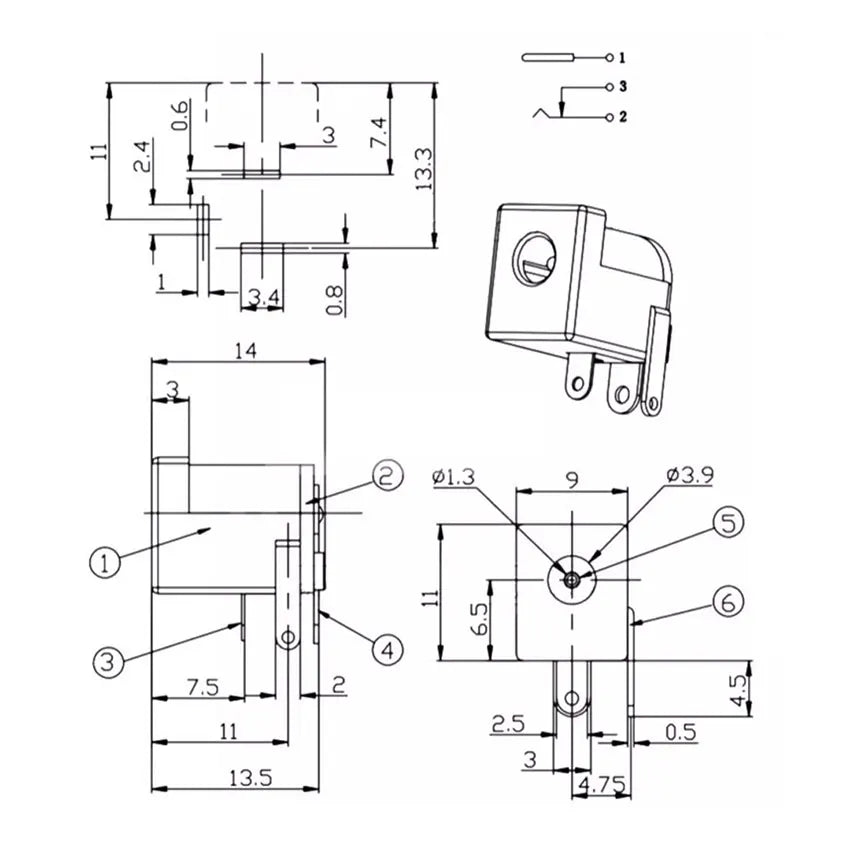Cltgxdd 10/20/50/100pcs DC Power Jack Female Socket Connector DC005 5.5*2.1mm 5.5x2.5mm 3Pin Right Angle PCB Mount Terminal