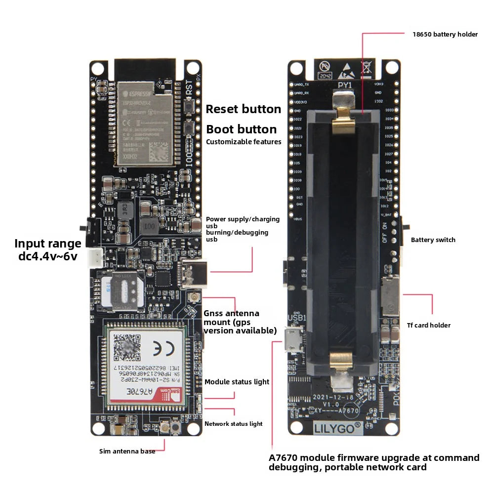 LILYGO® T-A7670E R2 4G LTE CAT1 ESP32 Development Board Support GSM GPRS EDGE Wireless Module