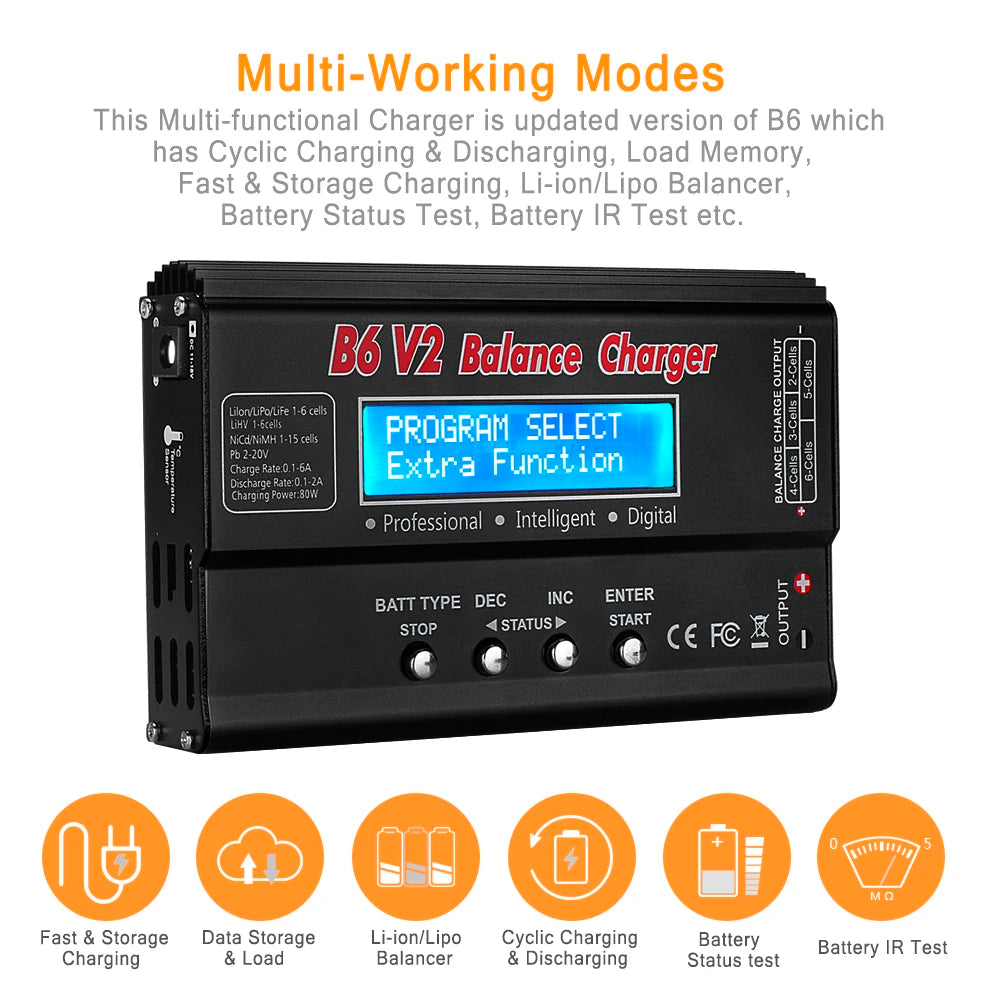 HTRC IMAX B6 V2 Balance Charger  80W Professional Digital Discharger For LiHV LiIon LiFe NiCd NiMH PB Battery RC LiPo Charger