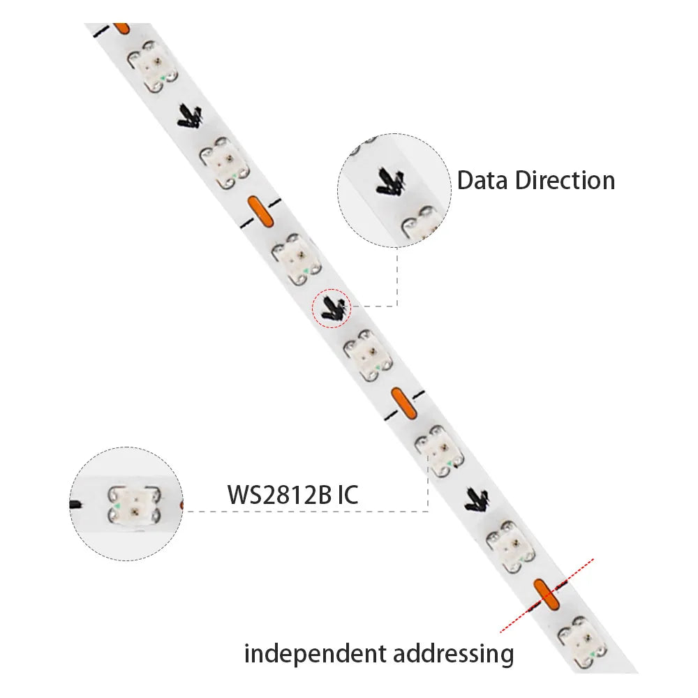 2.7mm WS2812B LED Strip Ultra Narrow White PCB WS2812 2020SMD 160Leds/m Individually Addressable Samrt Pixel Light DC5V/12V