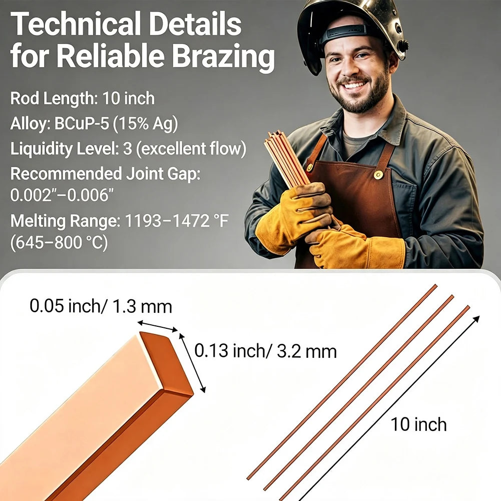 10pcs Copper Pipe Solder 2% Silver Brazing Rod Silver Soldering Rods Low Temperature Alloy Flat Welding Rod For Airs Conditioner