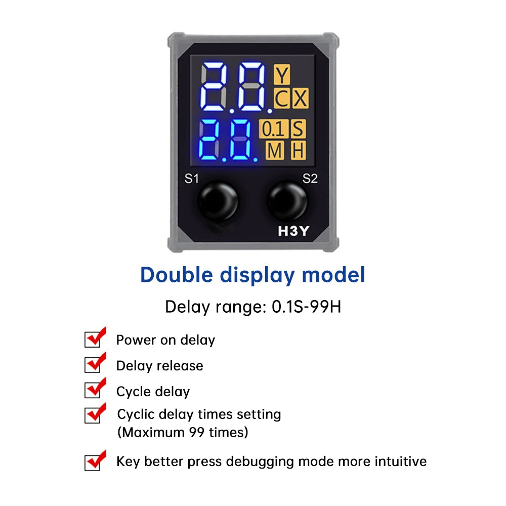 DC12V DC24V AC220V Digital Time Relay Mini Power-on Delay Controller Time Relay Cycle Time Control Delay Device with Base Socket
