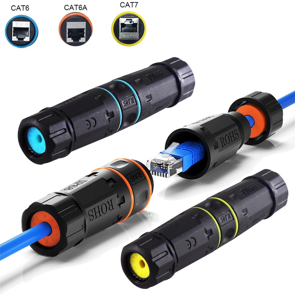 CAT6/CAT6A/CAT7 RJ45 Waterproof Connector RJ45 Ethernet/Network Connector, Straight-through Outdoor Broadband