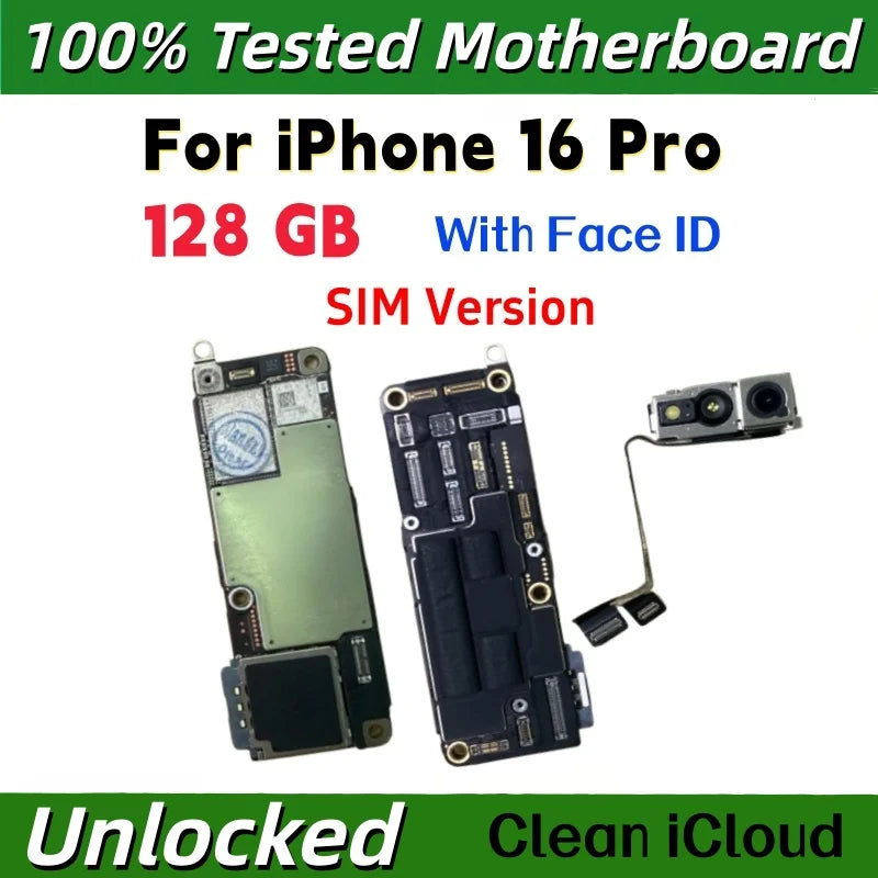 100% Unlocked Motherboard For iPhone 16 Pro Max With Face ID Support iOS Update Logic Board Clean ICloud Mainboard SIM Version