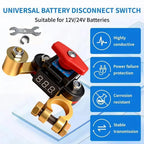 12V 24V Battery Disconnect Switch with Voltage Display Switch & Relays Instant Brass 360 Rotatable for Car Marine Power Protect