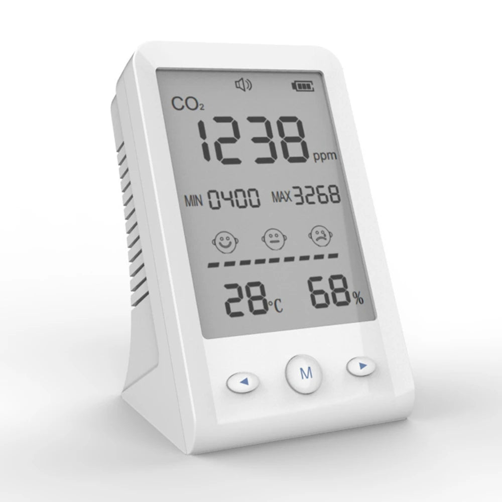 NDIR Co2 Meter Alarm Temperature Humidity Detector 3 in 1 Air Quality Monitor Gas Analyzer with LCD Display USB Rechargeable