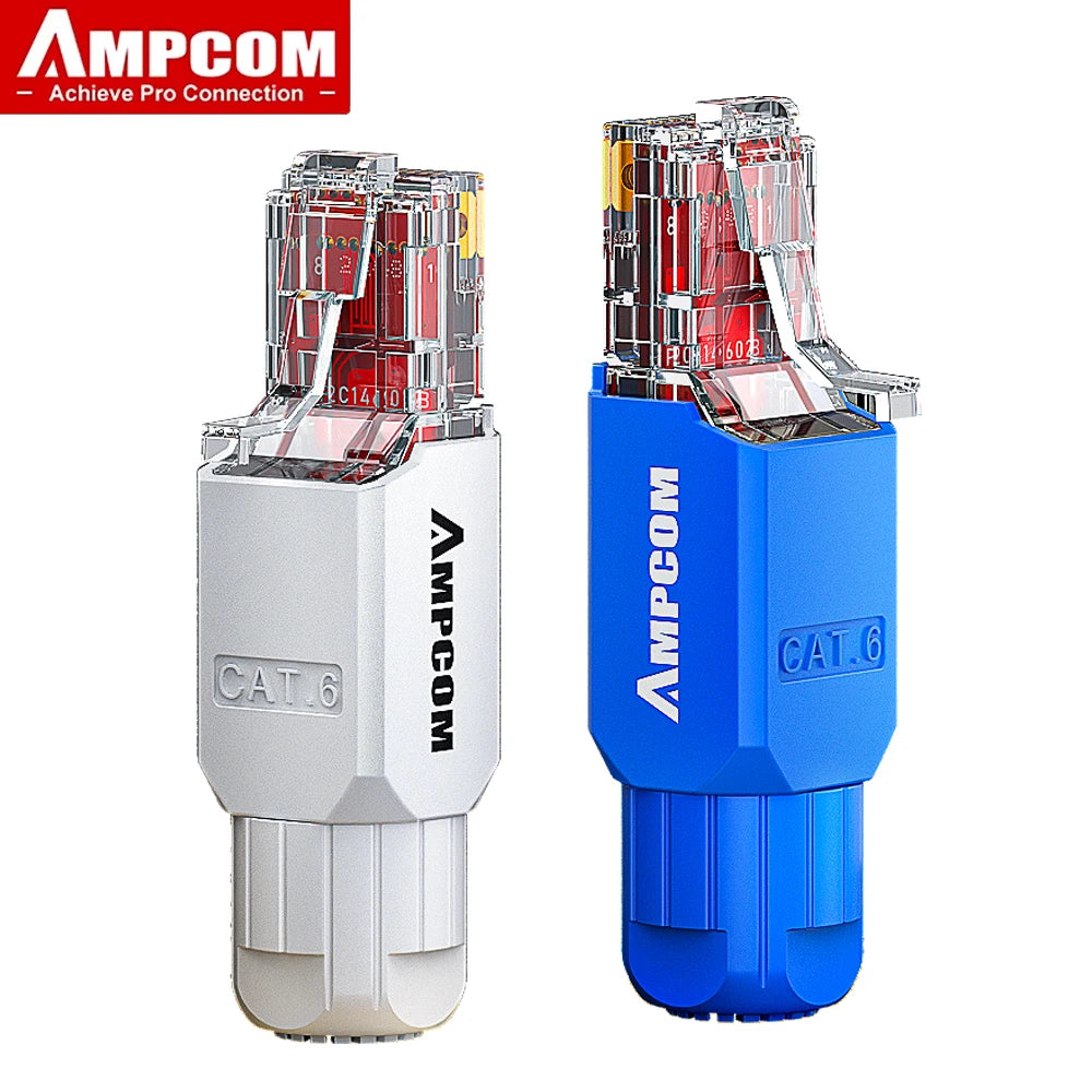 AMPCOM Tool Free RJ45 Connector, No Crimp Tool Less UTP 1000Mbps CAT6/CAT6A Modular PLug for Stranded Solid Lan Ethernet Cable