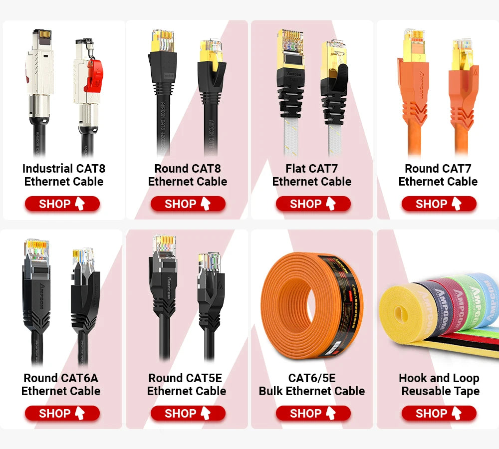 AMPCOM RJ45 Ethernet Cable, Cat6 Lan Cable (24AWG) UTP CAT 6 RJ 45 Network Cable Patch Cord for Desktop Computers Modem Router