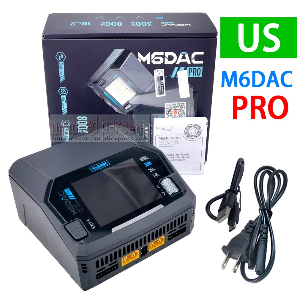 ToolkitRC M6DAC PRO V2 Intelligent Charger Dual Channel AC 200W DC 800W 16A Lithium Battery 1S 2S 3S 4S 5S 6S LiHV Lipo PD65W