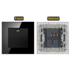 JHJCH - 1 Gang 1/2 Way Stair Switch, Tempered Glass Panel, Rocker Light Switch, On / Off Switch, Toggle Wall Switch