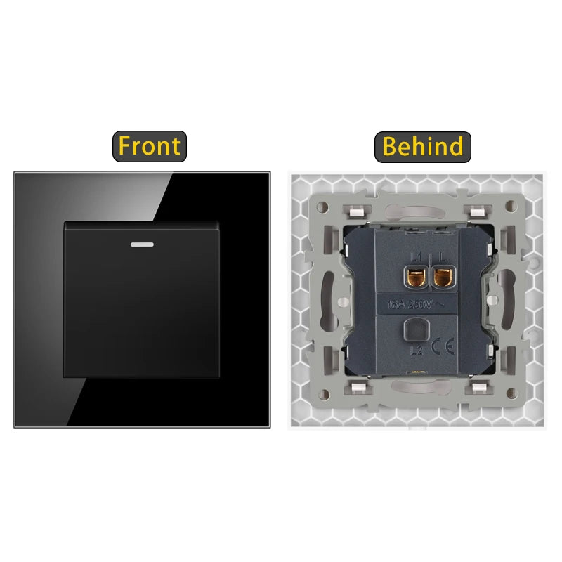 JHJCH - 1 Gang 1/2 Way Stair Switch, Tempered Glass Panel, Rocker Light Switch, On / Off Switch, Toggle Wall Switch