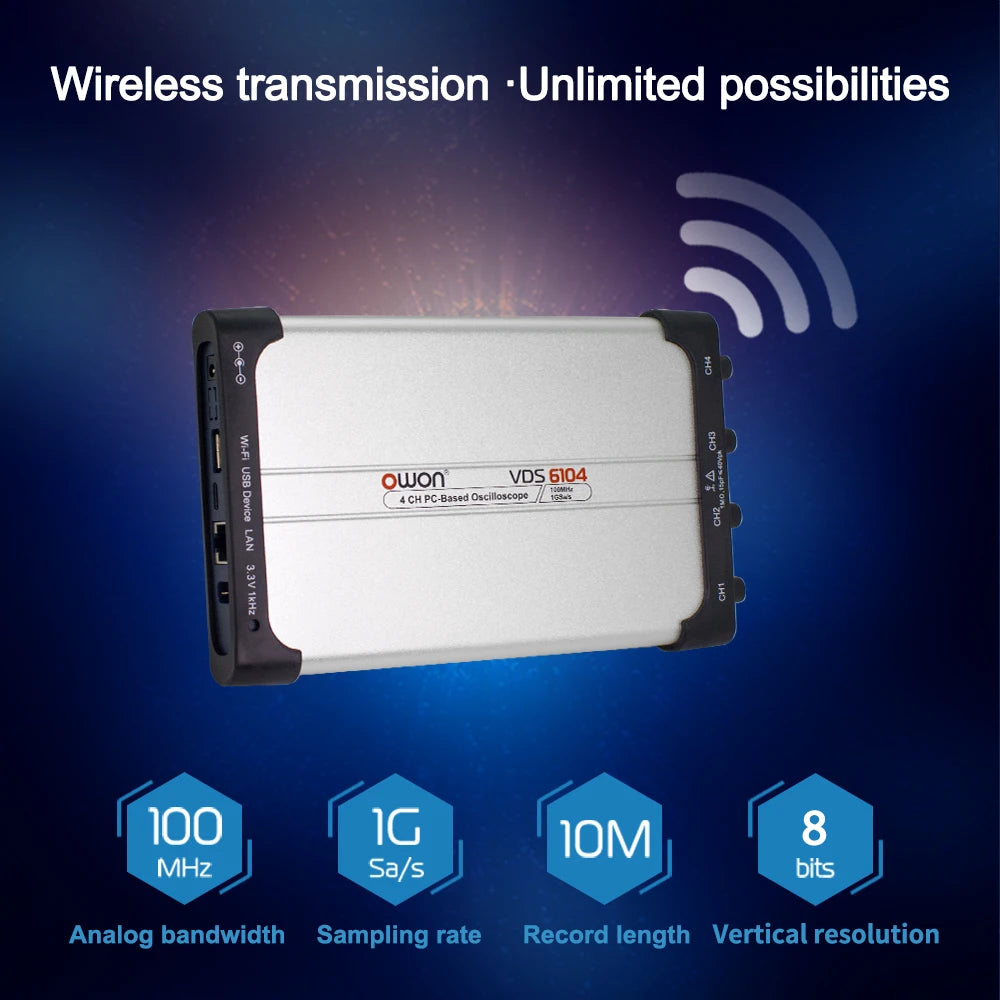 OWON VDS6074 VDS6104 Virtual Digital Oscilloscope 4 Channels 100MHz 1GSa/s WiFi USB LAN Interface Circuit Debug Tester