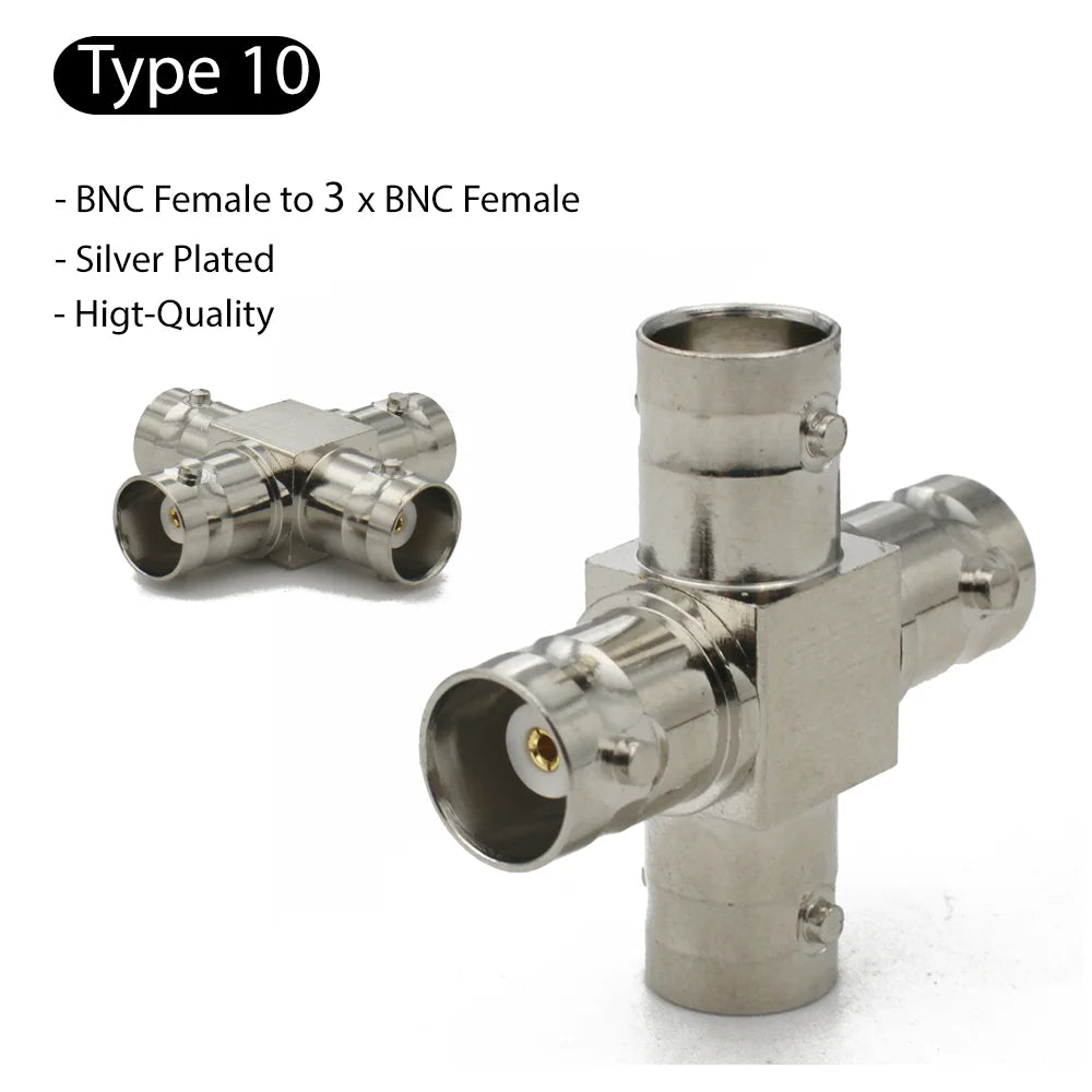 BNC Connector Q9  BNC To BNC Male Female RF adapter  Right Angle Tee Type 3way 4way Splitter 2x Double Male Female 3+4Types