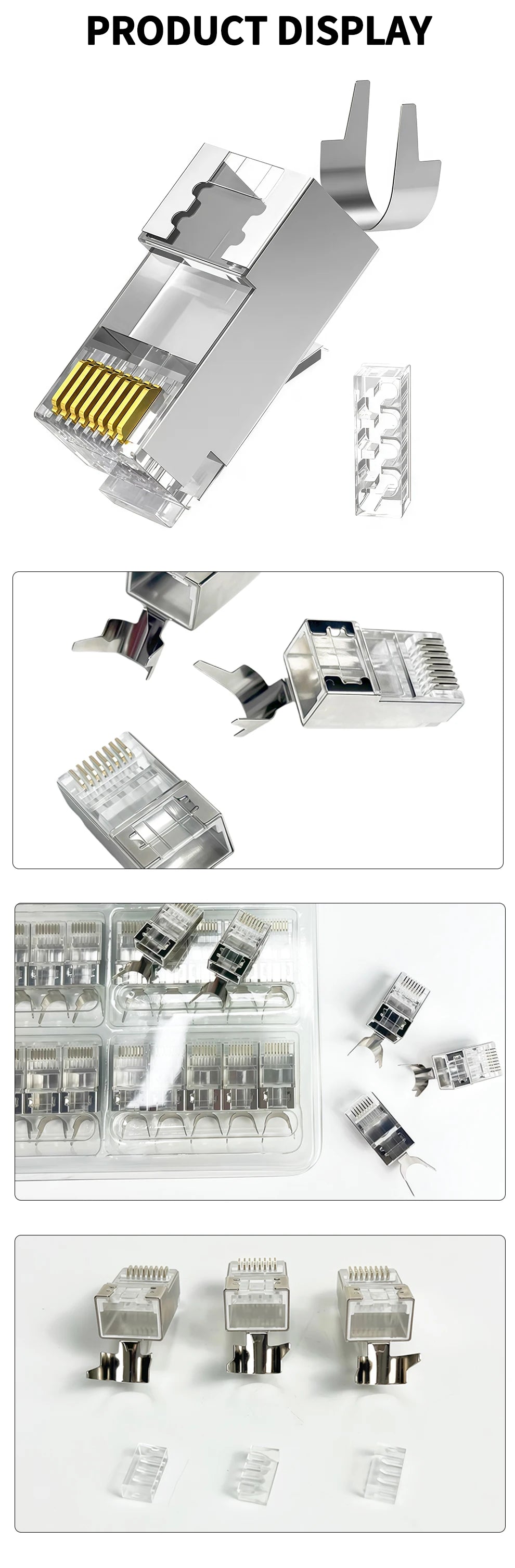 10Pcs Cat7 RJ45 Shielded Pass Through Connector Ethernet Modular Plug Gold Plated Crystal End For Cat5 Cat6 Cat7 Lan Cable