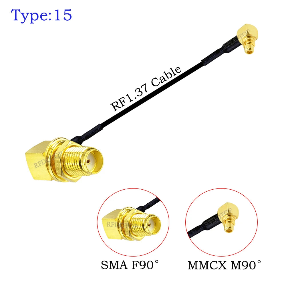 1Pcs RF1.37 Cable SMA Male/Female to MMCX Male 90 Degree Connector 50ohm SMA to MMCX RF Coaxial Extension Jumper OD=1.37 Cable