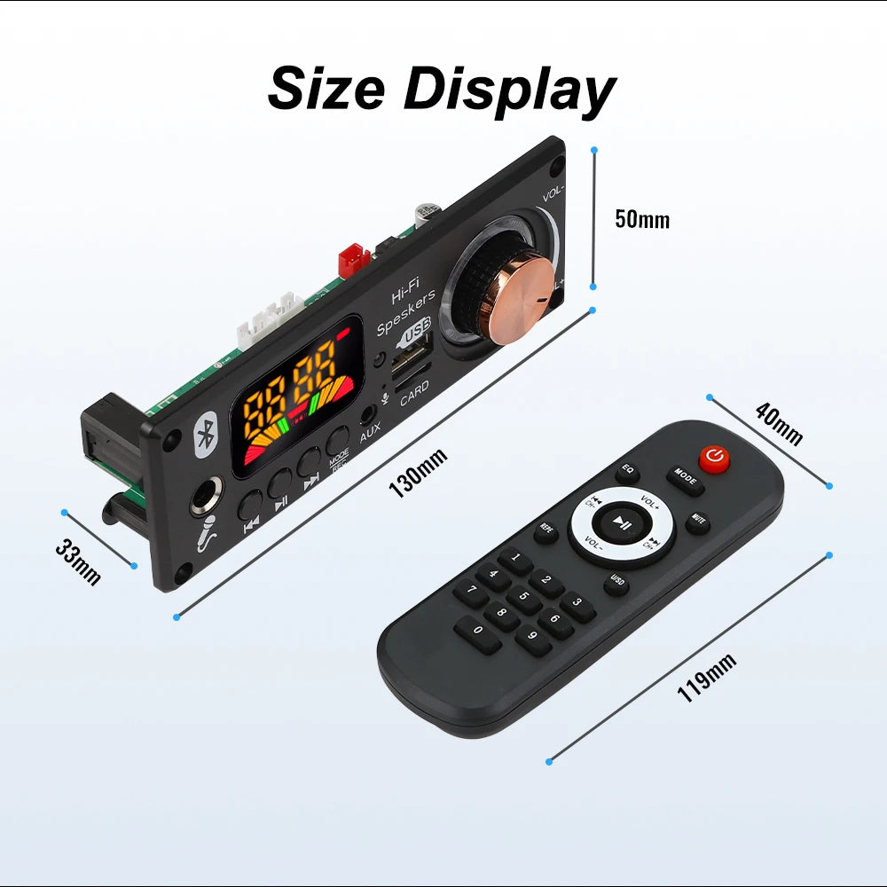 Bluetooth 5.1 MP3 Decoder Board 2*80W 160W Amplifier Audio Player 12V DIY MP3 Player Car FM Radio Module TF USB Mic Record Call