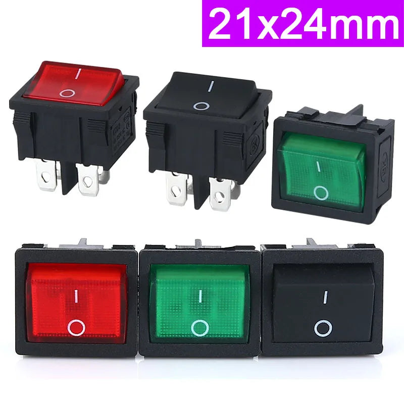 10pcs KCD2 KCD5 21x24mm 21*24mm Rocker Switches Kit 4 Pin 6Pin 2 Position 3 Position 15A/250VAC ON-OFF ON-OFF-ON