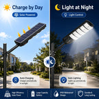 Large Solar Street Light Three-Panel LED with Human Motion Sensor Auto On Off Dusk to Dawn High Efficiency Solar Panel Super Bright Wide Angle Illumination IP65 Waterproof Wireless Security Lamp for Courtyard Driveway Garden