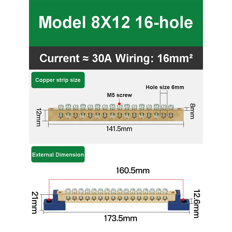 019 Series 6*9 8*12 4/6/8/10/12/14/16 Hole Zero Ground Row Copper Bar Connection Terminal Wiring Terminal of Distribution Box
