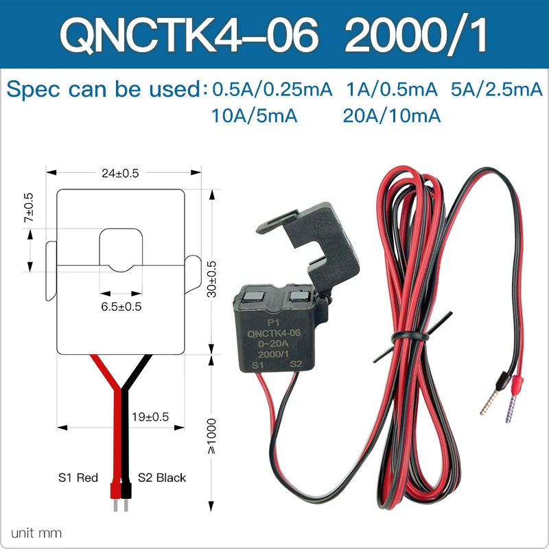 Split Core Current Transformer 1A 0.5mA 2000:1 100A 50mA 5A 5mA 1:1000 QNCTK4-06 Open Type CT Clamp Current Sensor