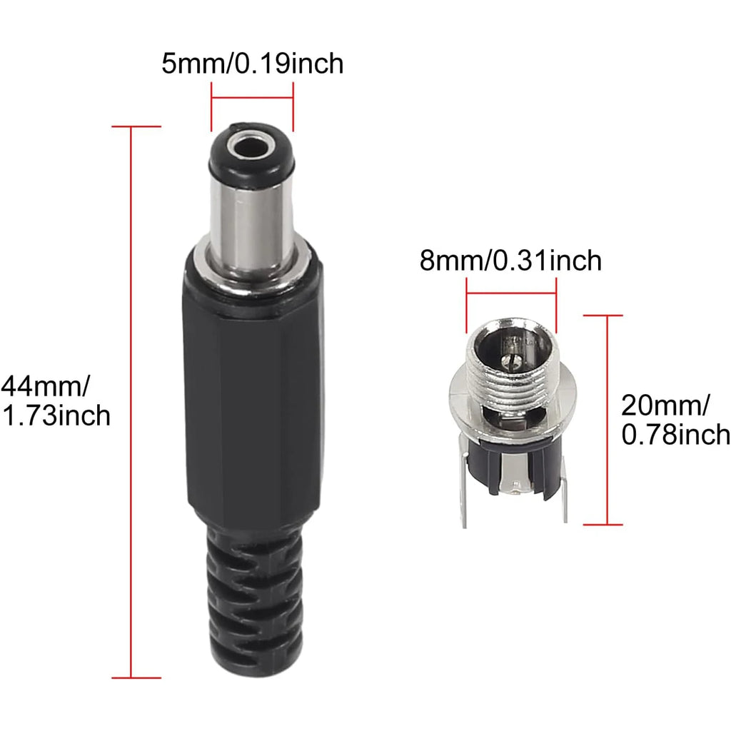 5Pairs 5.5x2.1mm DC Power Supply Male Plug + Female Jack Panel Mount Solder Wire Connector 5.5 * 2.1mm DC Plug Socket Connector