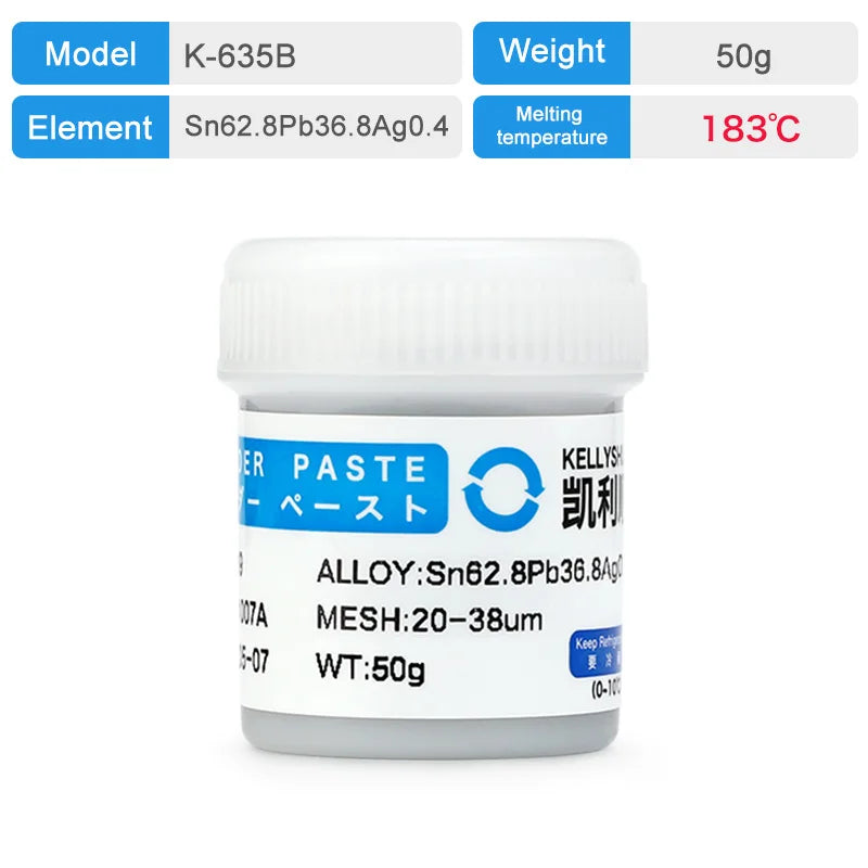 KELLYSHUN Solder Paste, Leaded Syringe Welding Paste, for Soldering BGA LED SMD Containing Silver Sn63 Electronics Tin Paste