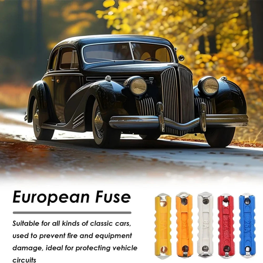 100/200 Pcs Continental Car Fuses Set European Bar Torpedo Fuse Automotive Circuits For Vintage Classic Cars 5/8/10/16/25 AMP