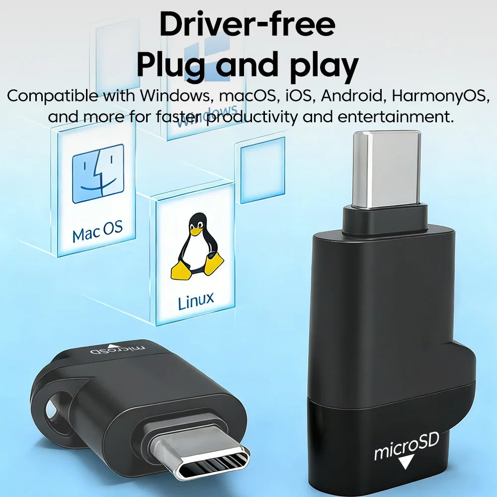 Type-C 3.0 Mini TF Card Reader External Storage Black Stretch Stick For iPhone Huawei USB C 2.0 to Micro SD Card Reader Adapter