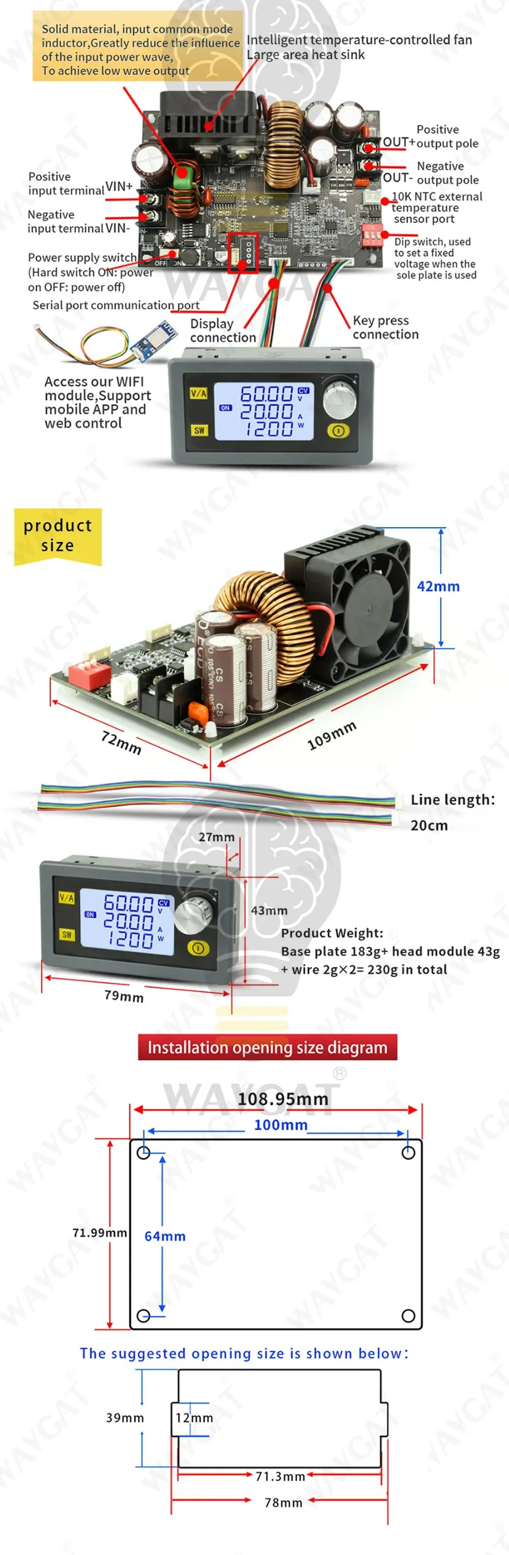 XY6020L 1200W CNC Voltage Regulator Power Supply DC Adjustable Stabilized 20A Constant Voltage Constant Current Step-Down Module