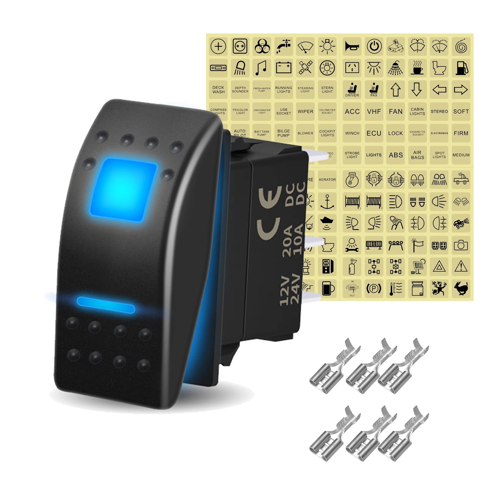 12V 20A White Lens Led Rocker Switch SPST / DPDT / Latching ON-OFF / Momentary (ON)-OFF-(ON) For Carling Switch Replace