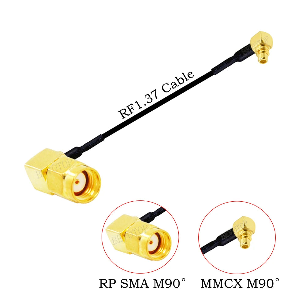 RF1.37 SMA Male Female to MMCX Male 90 Degree FPV Antenna Connector 50 ohm RF Coaxial Extension Jumper OD=1.37 Cable