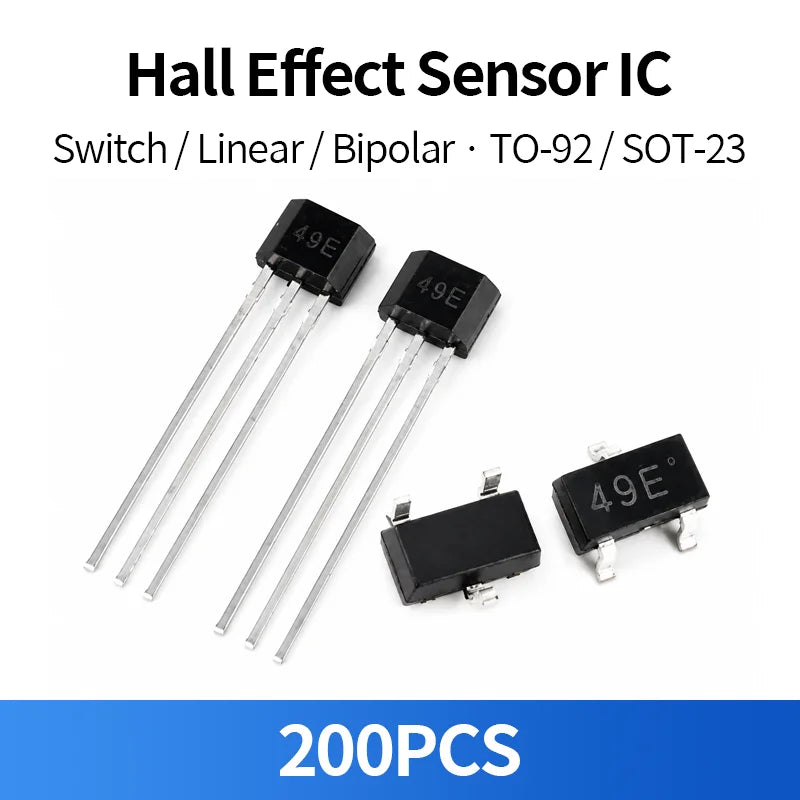 200PCS A3144 44E OH49E SH41F Hall Effect Sensor IC Linear Bipolar Magnetic Switch TO-92 SOT-23