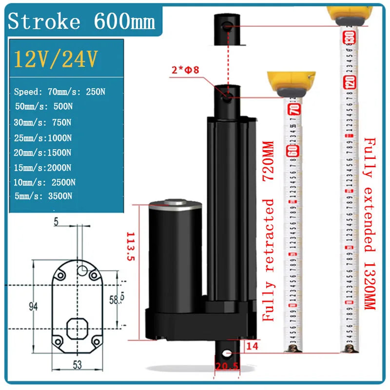 Industrial Heavy Duty Linear Actuator with IP67 Waterproof 3500N Built-in Limit Switch Push Rod for Electric Lifting System