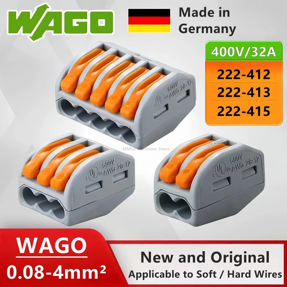 5/10pcs 222-412 222-413 222-415 WAGO Quick Wiring Terminal 2/3/5 Holes 0.08-4mm² Electrical Equipment Lever Wire Connector