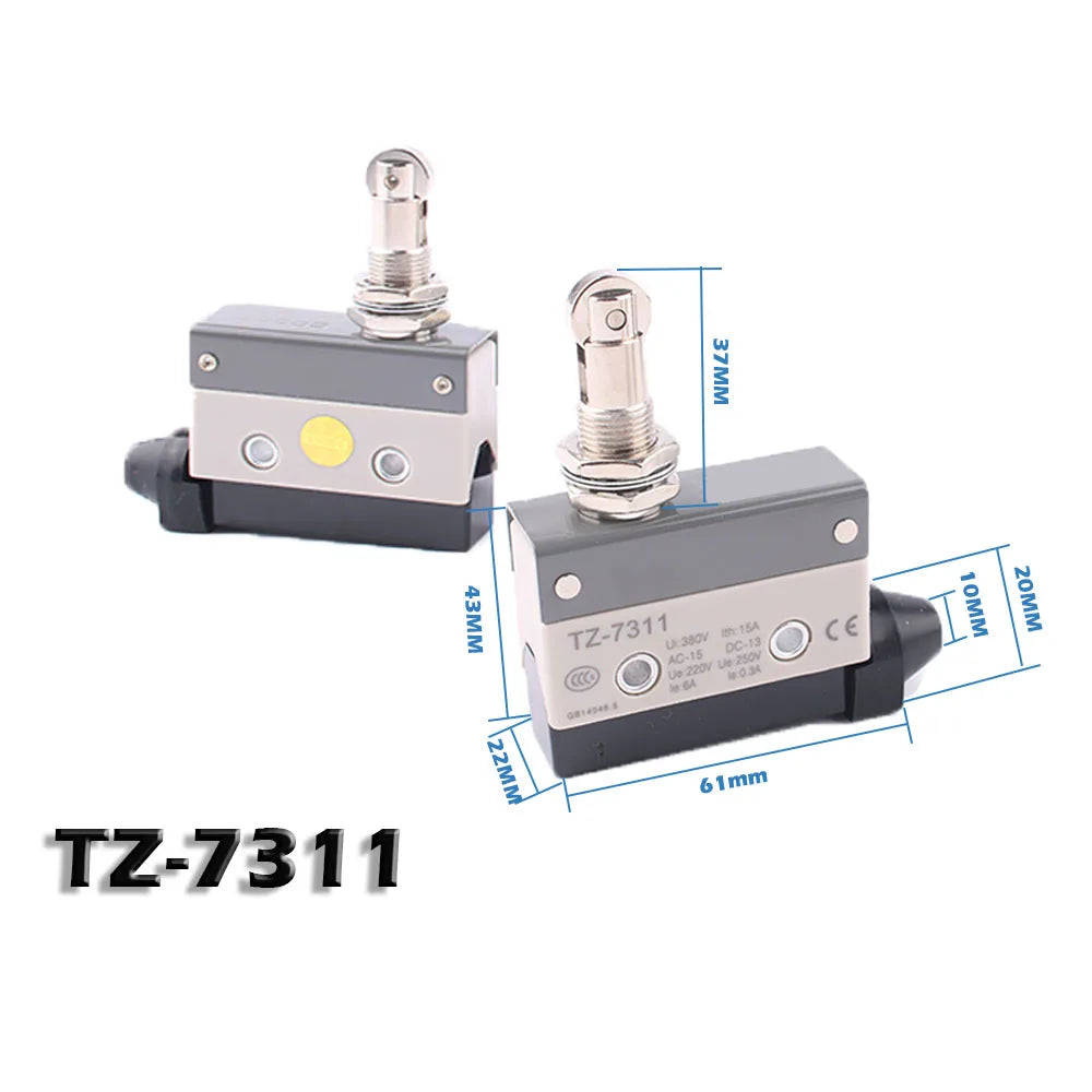 15A 250VAC TZ-7110 TZ-7141 TZ-7311 TZ-7312  Waterproof Micro Switch Travel Limit Switch Straight 90 degree Roller Lever