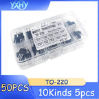 50PCS TO-220 Series MOSFET IRFZ44N IRF640N IRF540N IRF3205, 10 types, 5 of each.