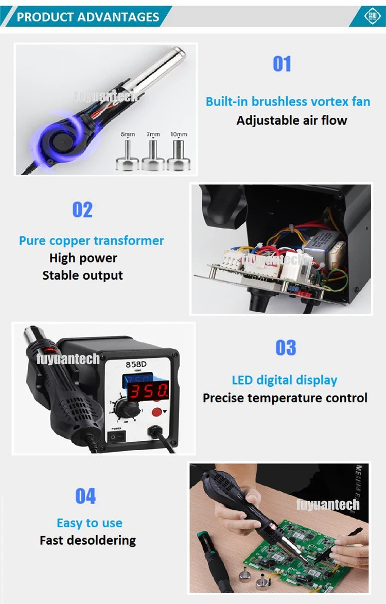 858D Led Digital 700w Heat Gun Welding Repair Tool Hot Air Gun Micro Rework Soldering Station