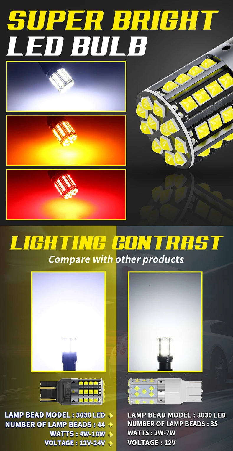 2pcs Car LED Lights BA15S P21W 1156 BAU15S PY21W 1157 BAY15D 44*3030SMD Canbus Front Tail Turn Signal Lamps 7440 7443 W21/5W 12V