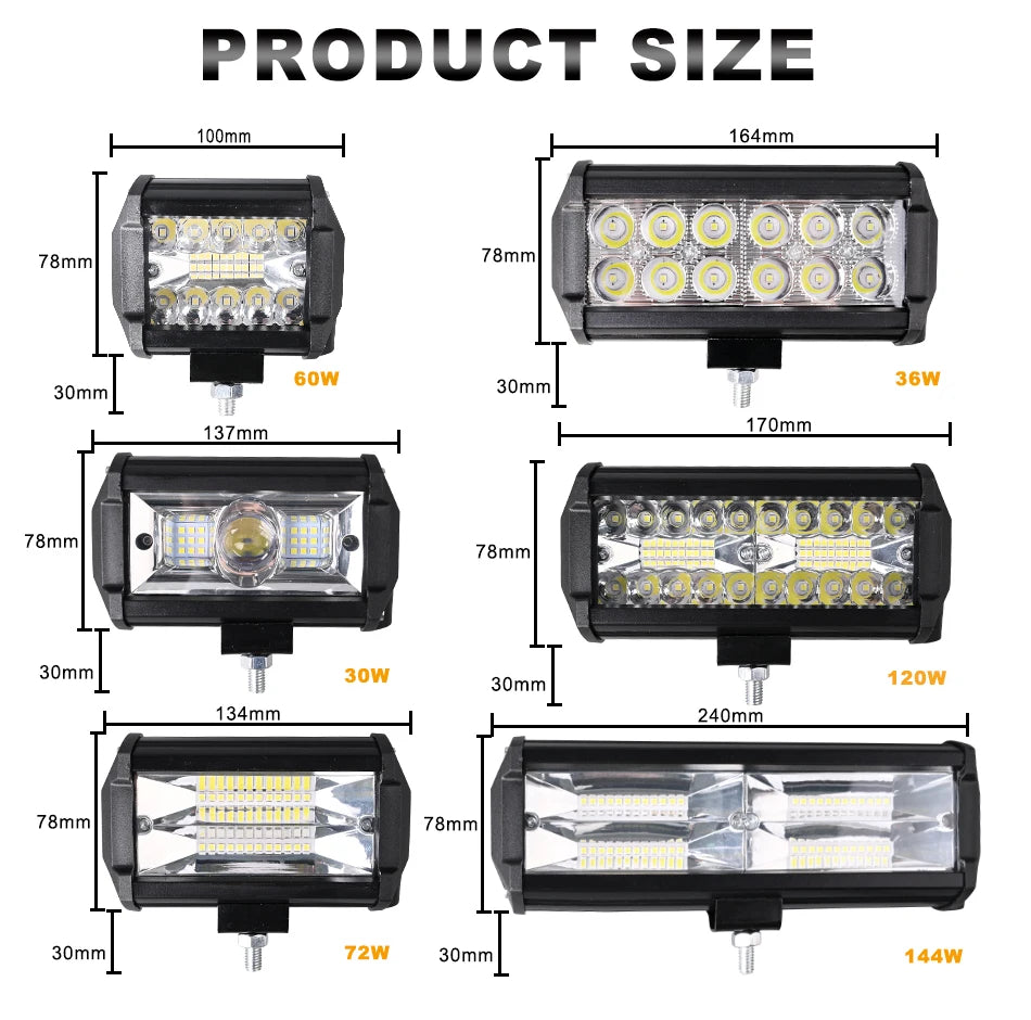 Car Work Light LED Offroad 4x4 Spotlights Fog Lamp Diode Headlight SUV ATV Tractor Boat Trucks Excavator Light Bar 12V 24V