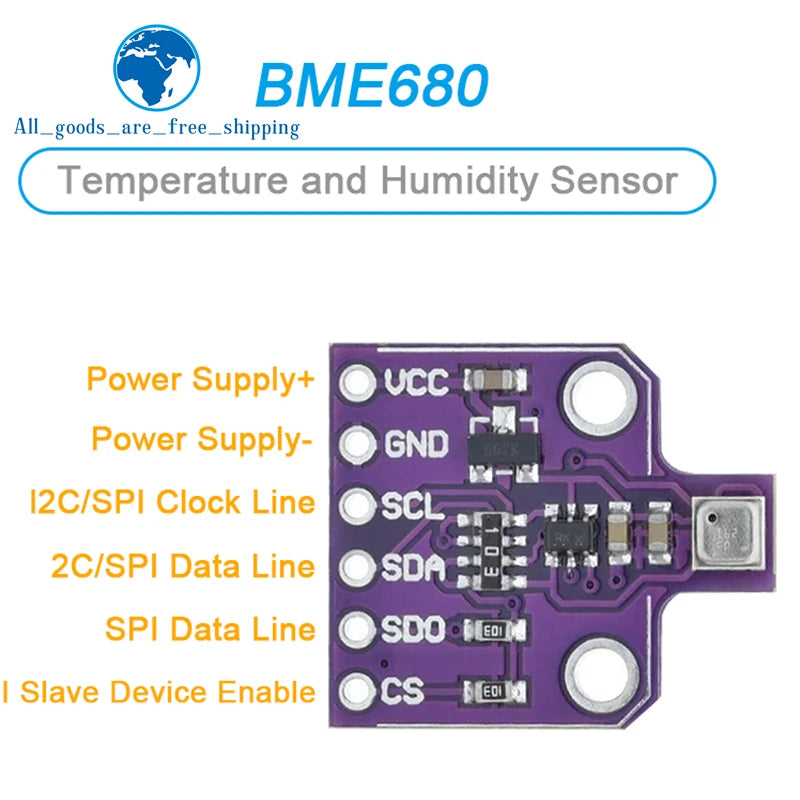 TZT 1/3PCS CJMCU-680 BME680 Digital Temperature Humidity Pressure Sensors High Altitude Detection Module For Arduino