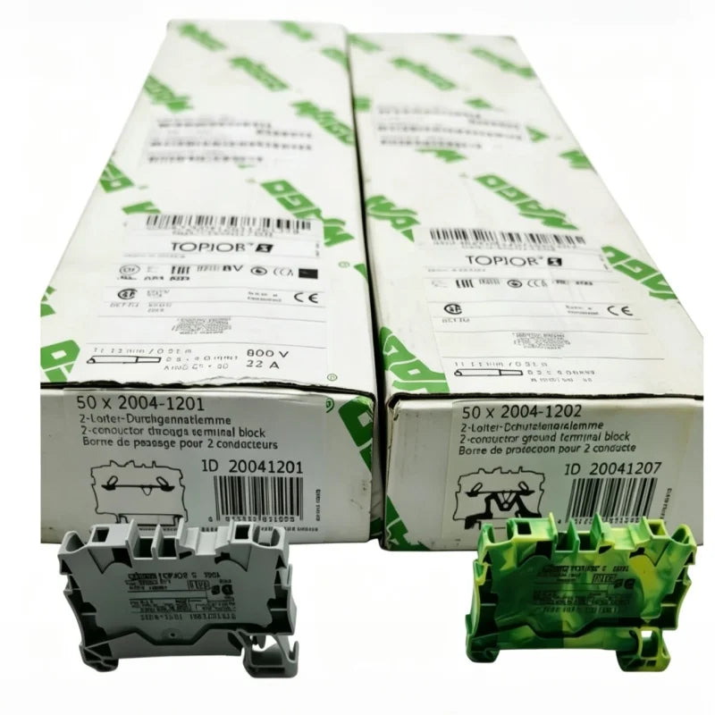 Original WAGO TOPJOB‑S 2004‑1201 Feed‑Through Terminal Block 0.5‑6mm² 6.2mm Width DIN35 Rail Mount 2‑Wire