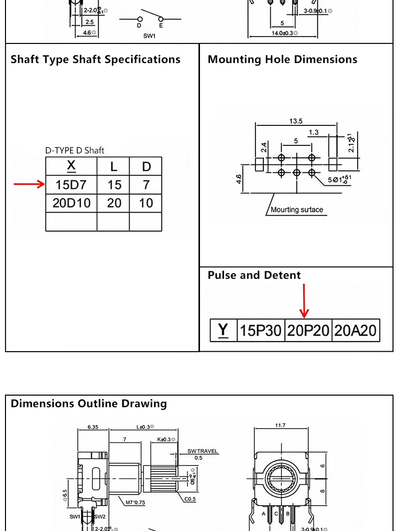 5PCS EC11 Rotary Encoder 5‑Pins Rotary Code Switch With Push Button 15mm / 20mm Half‑shaft Plum‑shaft