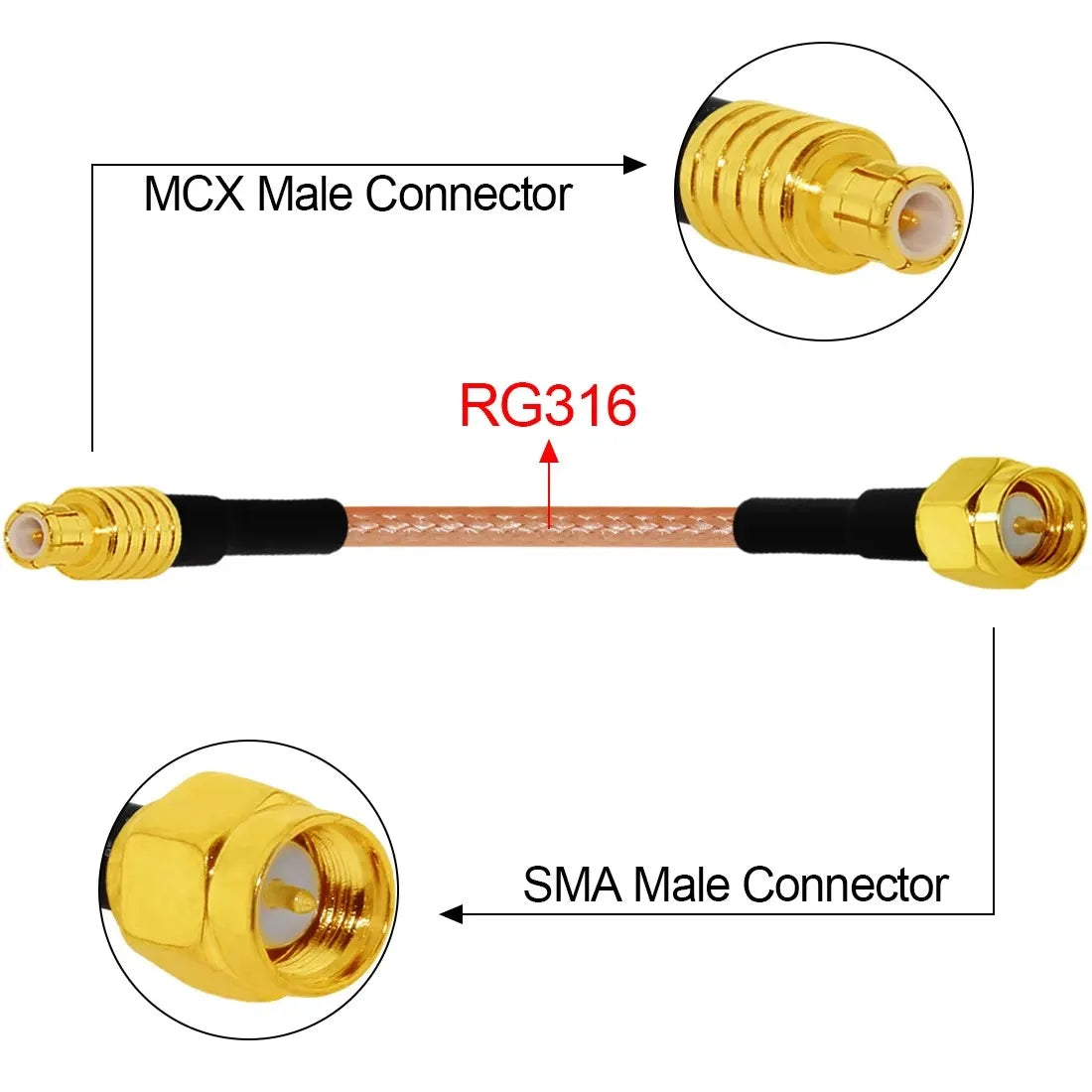 SMA Male Plug to MCX Male Straight RF Cable Adapter RG316 RG174 RG178 15cm 6inch NEW Wholesale for WIFI